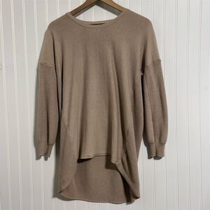 Q2 Collection Mixed Knit Tunic Sweater Dress Taupe High Low Hem Ribbed S/M Clean